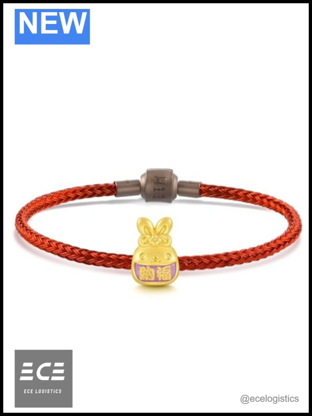 999 24K Gold Auspicious Rabbit Lucky Omamori Amulet Charm Bracelet